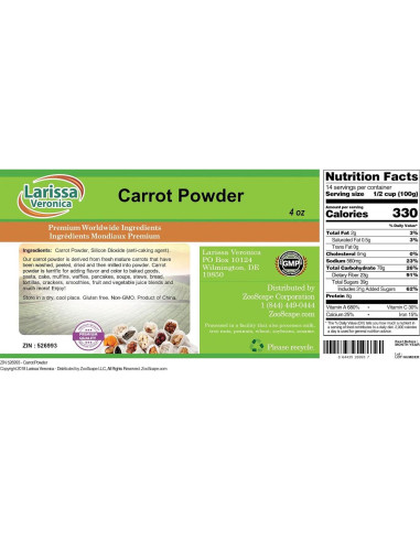 Polvo de Zanahoria 113 g Larissa Veronica Sin Gluten