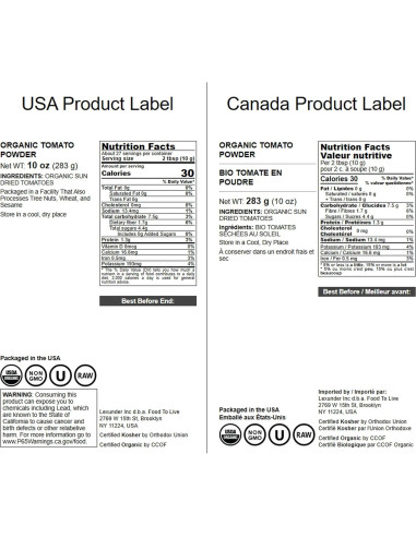 Polvo de Tomate Orgánico Food to Live 283.5g - Sin Sal Añadida