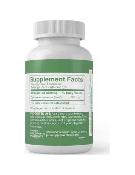 Cápsulas de Gymnema Sylvestre 100% Puras - 100 Unidades