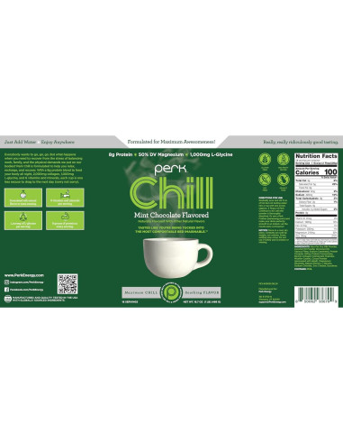 Mezcla Bebida Sabor Chocolate con Menta Perk Chill 473g - Sin Gluten