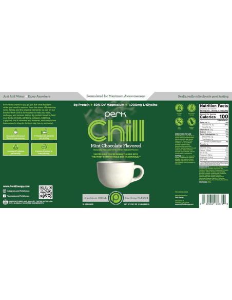 Mezcla Bebida Sabor Chocolate con Menta Perk Chill 473g - Sin Gluten