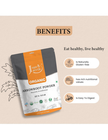 Polvo de Arrurruz Orgánico Just Jaivik 226g - Sin Gluten, No OGM