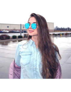 Gafas de Sol Aviador Metal Plata Espejo Azul Unisex 2