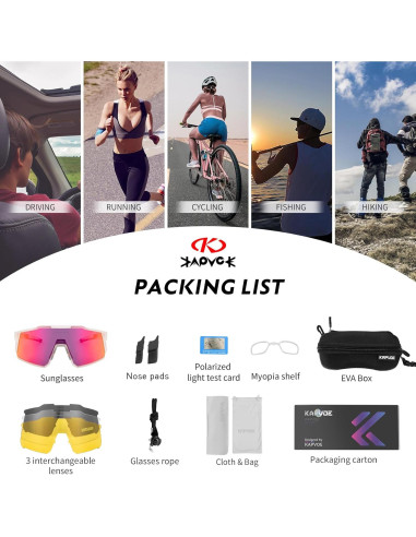 Gafas de Ciclismo KAPVOE TR90 4 Lentes Intercambiables