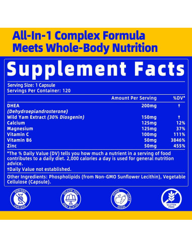 Suplemento DHEA Micronizado 200mg QANLOI 120 Cápsulas