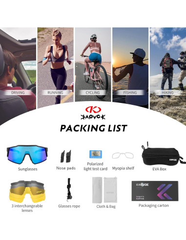 Gafas de Ciclismo KAPVOE TR90 4 Lentes Intercambiables