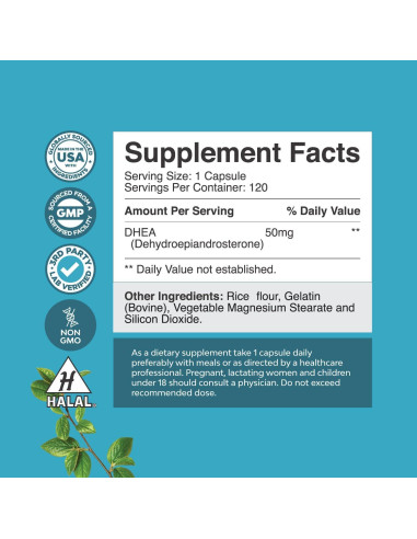 Suplemento DHEA 50mg Natures Craft - 120 Cápsulas para Equilibrio Hormonal