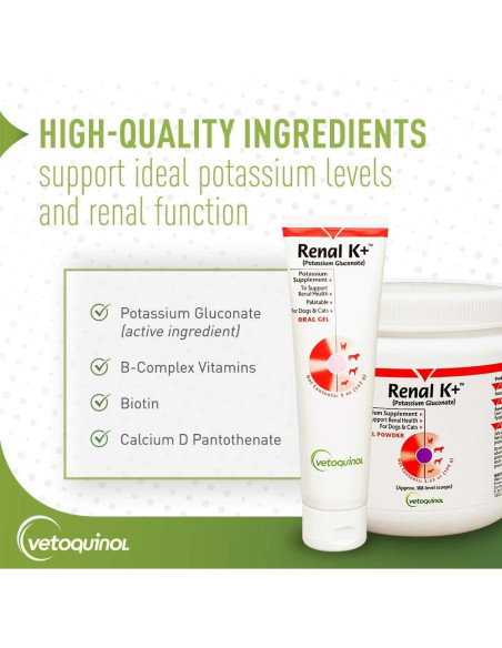 Suplemento de Potasio Vetoquinol Renal K+ Gel 142g para Mascotas