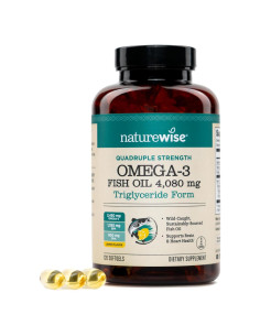 NatureWise Aceite de Pescado Omega 3 4080mg - Sin Eructos - 120 Gelatinas Blandas
