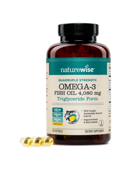 NatureWise Aceite de Pescado Omega 3 4080mg - Sin Eructos - 120 Gelatinas Blandas