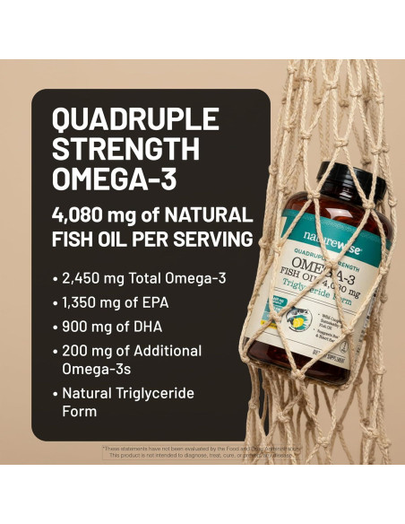 NatureWise Aceite de Pescado Omega 3 4080mg - Sin Eructos - 120 Gelatinas Blandas