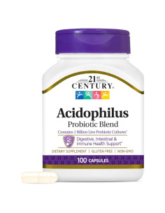 Cápsulas de Acidophilus Siglo 21 con FOS - 100 Unidades