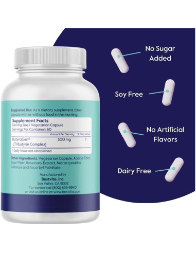 Suplemento ButyraBoost 300mg Bestvite - 60 Cápsulas Veganas