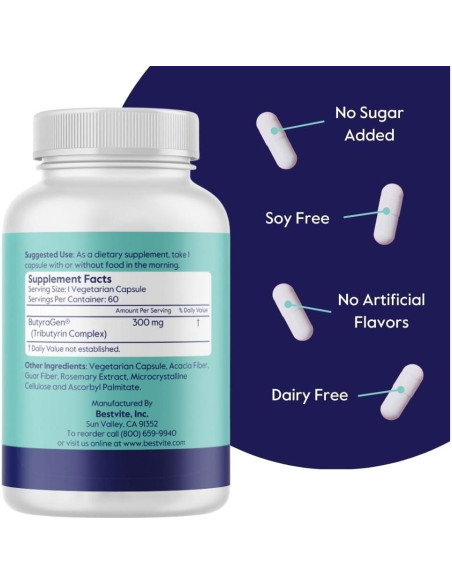 Suplemento ButyraBoost 300mg Bestvite - 60 Cápsulas Veganas