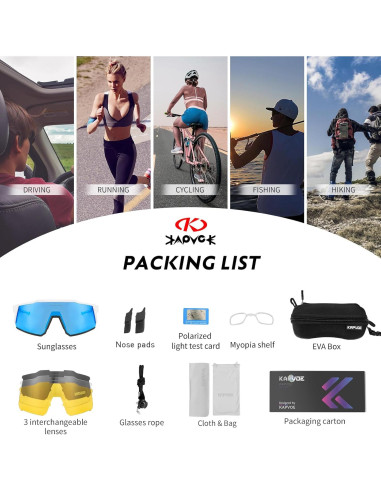 Gafas de Ciclismo KAPVOE TR90 4 Lentes Intercambiables