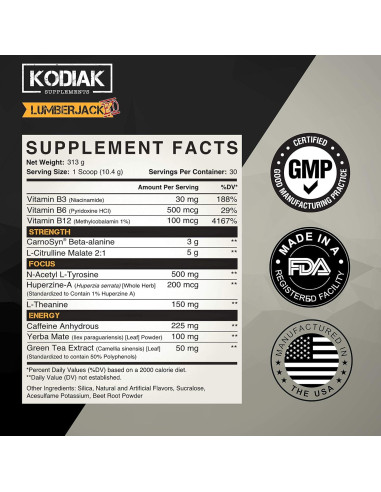 Suplemento Pre Entrenamiento LUMBERJACKED Kodiak 30 Porciones - Energía y Fuerza