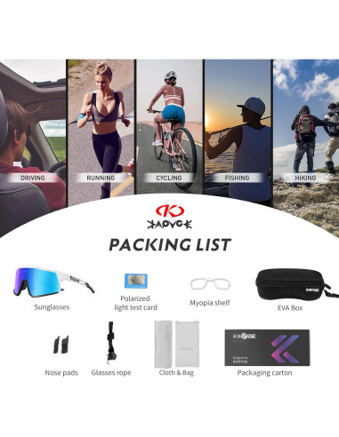 Gafas de Ciclismo KAPVOE TR90 Polarizadas con Lentes Intercambiables