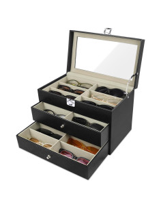 Estuche Organizador de Gafas de Sol 18 Compartimentos Cuero