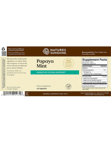 Tabletas Masticables de Papaya y Menta Nature's Sunshine 70u