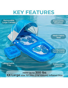 Flotador Inflable Cubierto de Tela POOLACC 178x100cm con Dosel 2