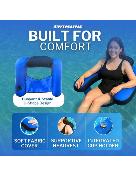 Sillón Inflable Swimline U-Cubierto Tela con Portavasos 81x63cm