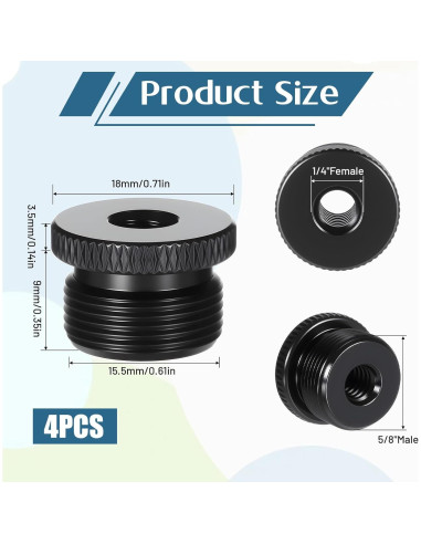 Juego de 4 adaptadores de micrófono Thinp 1/4 hembra a 5/8 macho