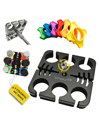 Soporte de Micrófono Múltiple Organizador de Cables 6 Micrófonos