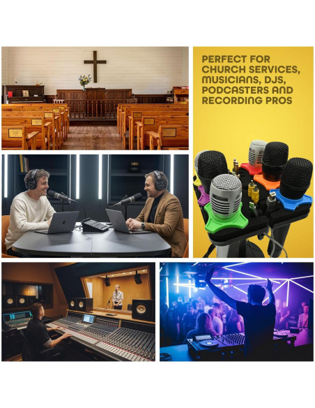 Soporte de Micrófono Múltiple Organizador de Cables 6 Micrófonos