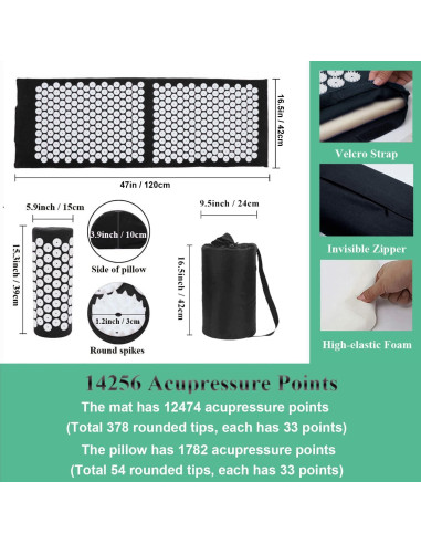Juego de Esteras y Almohadas de Acupresión XiaoMaGe - Alivio Dolor Cuello y Espalda