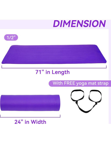 Estera de Yoga Fitvids 180x61cm Antideslizante 1.2cm Gruesa