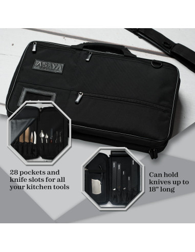 Bolsa de Cuchillos Asaya Chef - 28 Bolsillos Nylon Negro
