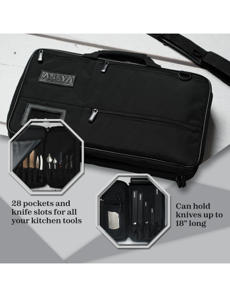 Bolsa de Cuchillos Asaya Chef - 28 Bolsillos Nylon Negro