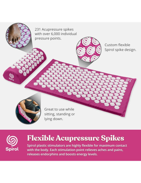 Juego de Mat y Almohada de Acupresión Spirol - Alivio Dolor Espalda Cuello