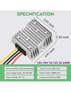 Convertidor Buck Klnuoxj 20A 240W DC 18V-58V a 12V 2
