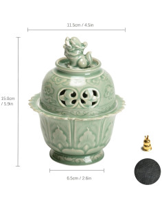 Quemador de Incienso Chino Hermit Life Celadón Verde 15cm 2