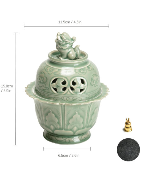 Quemador de Incienso Chino Hermit Life Celadón Verde 15cm