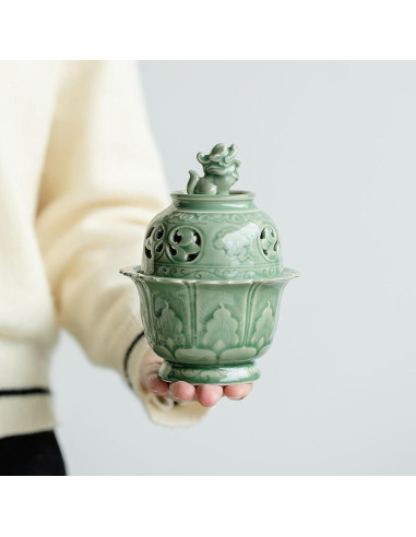 Quemador de Incienso Chino Hermit Life Celadón Verde 15cm