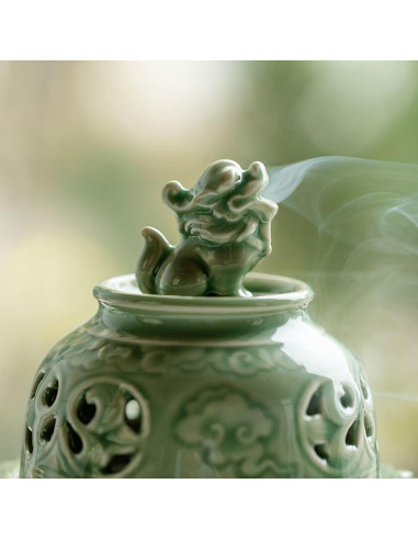 Quemador de Incienso Chino Hermit Life Celadón Verde 15cm