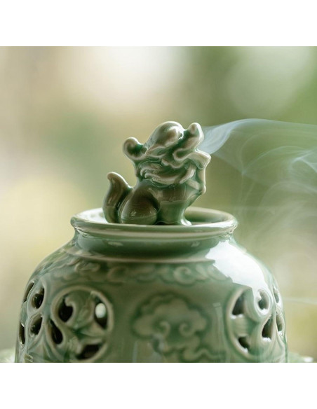 Quemador de Incienso Chino Hermit Life Celadón Verde 15cm