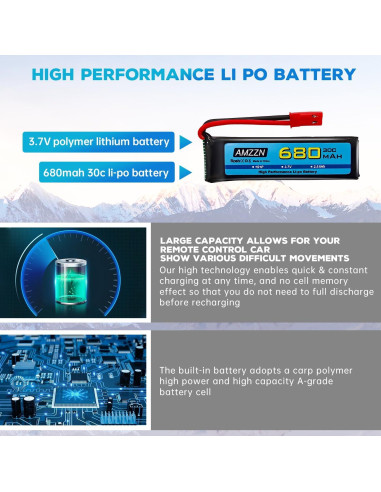 5 Baterías LiPo 3.7V 680mAh con Cargador 5-en-1 para Drones RC