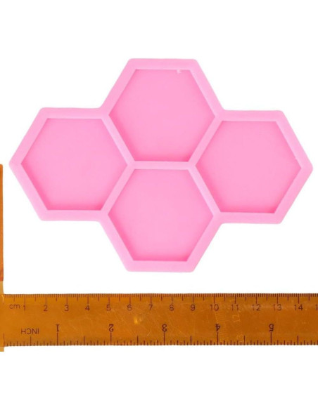 Molde de Silicona Hexagonal Uniquer 4 Cavidades Rosa 15x10cm