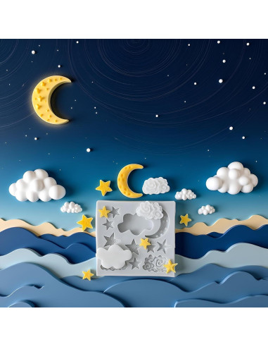 Juego de 3 Moldes de Silicona Xinjincang Estrella, Luna, Nubes