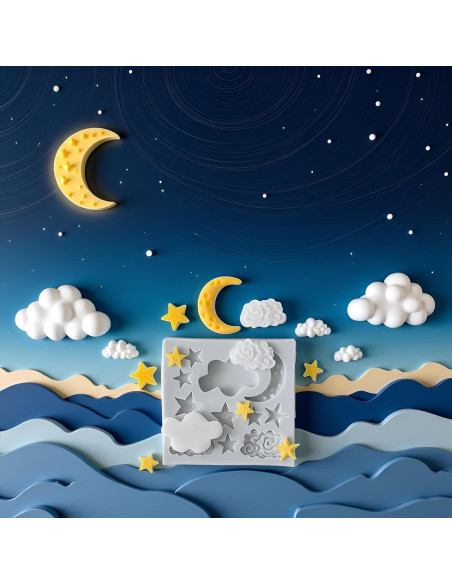 Juego de 3 Moldes de Silicona Xinjincang Estrella, Luna, Nubes