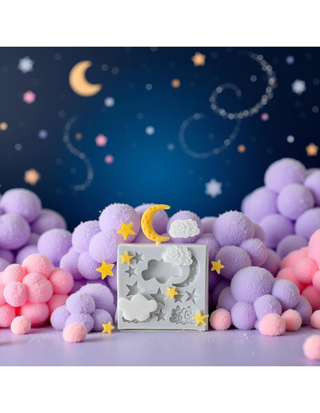 Juego de 3 Moldes de Silicona Xinjincang Estrella, Luna, Nubes