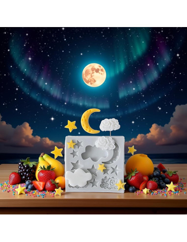 Juego de 3 Moldes de Silicona Xinjincang Estrella, Luna, Nubes