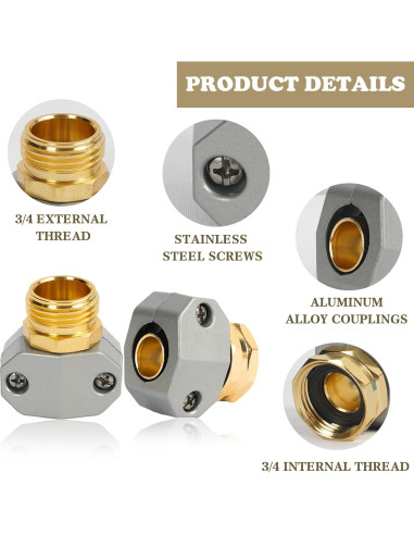 Kit de Reparación de Manguera de Jardín Hourleey, 4 Juegos de Conectores de Aluminio