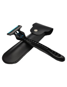 Funda de cuero negro para maquinilla de afeitar de doble filo