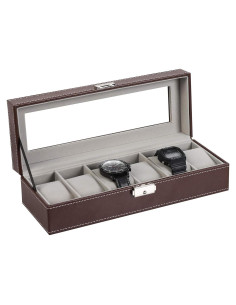 Caja de Reloj NEX de Cuero Sintético 6 Compartimentos Marrón