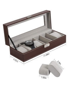 Caja de Reloj NEX de Cuero Sintético 6 Compartimentos Marrón 2