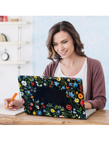 Funda Sticker para Laptop DINKY 15.6" Flores Azules y Rojas